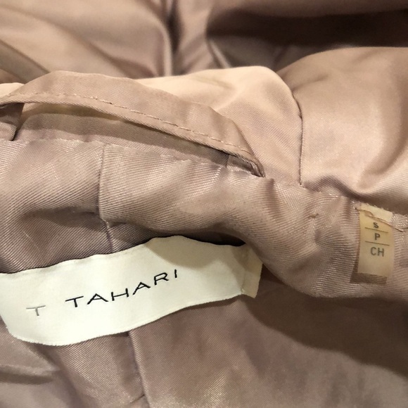 T Tahari Down Puffy Coat Size Small Taupe Knee Length Puffer - Picture 6 of 11